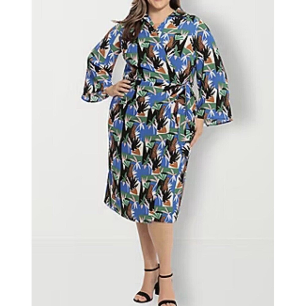 Clover and Sloane Women Plus Long Sleeve Cheetah Print Midi Wrap Dress Size 14W